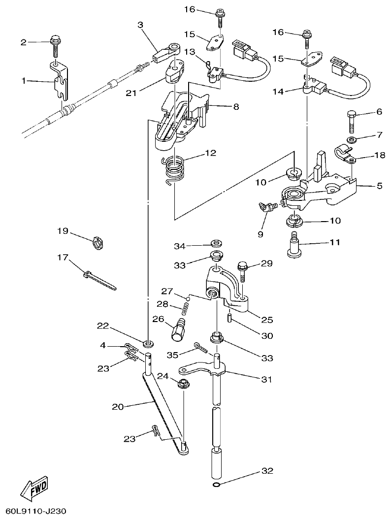 Yamaha F200BET, FL200BET CONTROL 1 parts diagram